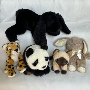 Lot of 5 Plush Toys Ganz Panda Thunder Black Dog TY Jaden Cat Leopard Cub Bunny